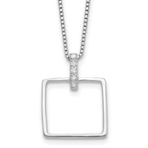 White Ice Sterling Silver Rhodium-Rhodium-Plated 18 inch Diamond Open Square Necklace plus 2 inch Extention